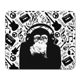 Коврик прямоугольный с принтом Шимпанзе в наушниках , натуральный каучук | размер 230 х 185 мм; запечатка лицевой стороны | джаз | музыка | обезьяна | рок | шимпанзе в наущниках