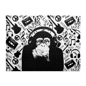 Обложка для студенческого билета с принтом Шимпанзе в наушниках , натуральная кожа | Размер: 11*8 см; Печать на всей внешней стороне | джаз | музыка | обезьяна | рок | шимпанзе в наущниках