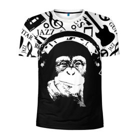 Мужская футболка 3D спортивная с принтом Шимпанзе в наушниках , 100% полиэстер с улучшенными характеристиками | приталенный силуэт, круглая горловина, широкие плечи, сужается к линии бедра | джаз | музыка | обезьяна | рок | шимпанзе в наущниках