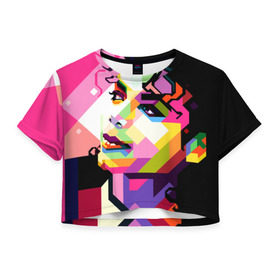 Женская футболка 3D укороченная с принтом Майкл Джексон , 100% полиэстер | круглая горловина, длина футболки до линии талии, рукава с отворотами | michael jackson | майкл джексон | поп арт | портрет
