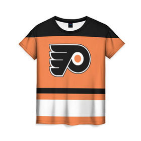 Женская футболка 3D с принтом Philadelphia Flyers , 100% полиэфир ( синтетическое хлопкоподобное полотно) | прямой крой, круглый вырез горловины, длина до линии бедер | hockey | nhl | philadelphia flyers | нхл | хоккей
