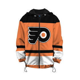 Детская куртка 3D с принтом Philadelphia Flyers , 100% полиэстер | застежка — молния, подол и капюшон оформлены резинкой с фиксаторами, по бокам — два кармана без застежек, один потайной карман на груди, плотность верхнего слоя — 90 г/м2; плотность флисового подклада — 260 г/м2 | hockey | nhl | philadelphia flyers | нхл | хоккей