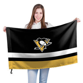 Флаг 3D с принтом Pittsburgh Penguins , 100% полиэстер | плотность ткани — 95 г/м2, размер — 67 х 109 см. Принт наносится с одной стороны | hockey | nhl | pittsburgh penguins | нхл | хоккей