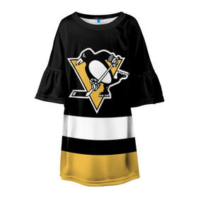 Детское платье 3D с принтом Pittsburgh Penguins , 100% полиэстер | прямой силуэт, чуть расширенный к низу. Круглая горловина, на рукавах — воланы | Тематика изображения на принте: hockey | nhl | pittsburgh penguins | нхл | хоккей