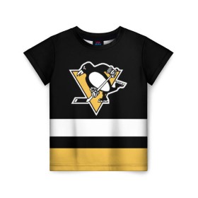 Детская футболка 3D с принтом Pittsburgh Penguins , 100% гипоаллергенный полиэфир | прямой крой, круглый вырез горловины, длина до линии бедер, чуть спущенное плечо, ткань немного тянется | hockey | nhl | pittsburgh penguins | нхл | хоккей