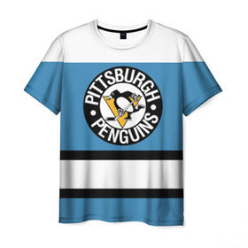 Мужская футболка 3D с принтом Pittsburgh Penguins blue , 100% полиэфир | прямой крой, круглый вырез горловины, длина до линии бедер | hockey | nhl | pittsburgh penguins | нхл | хоккей