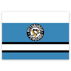 Поздравительная открытка с принтом Pittsburgh Penguins blue , 100% бумага | плотность бумаги 280 г/м2, матовая, на обратной стороне линовка и место для марки
 | Тематика изображения на принте: hockey | nhl | pittsburgh penguins | нхл | хоккей