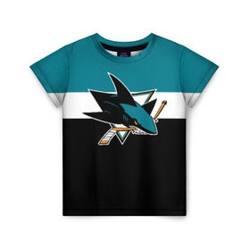 Детская футболка 3D с принтом San Jose Sharks , 100% гипоаллергенный полиэфир | прямой крой, круглый вырез горловины, длина до линии бедер, чуть спущенное плечо, ткань немного тянется | hockey | nhl | san jose sharks | нхл | спорт | хоккей