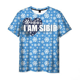 Мужская футболка 3D с принтом Я люблю Сибирь , 100% полиэфир | прямой крой, круглый вырез горловины, длина до линии бедер | сибирь | снежинки | я люблю сибирь