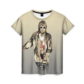 Женская футболка 3D с принтом Nirvana , 100% полиэфир ( синтетическое хлопкоподобное полотно) | прямой крой, круглый вырез горловины, длина до линии бедер | cobain | curt | nirvana | rock | группа | кобейн | курт | нирвана | рок