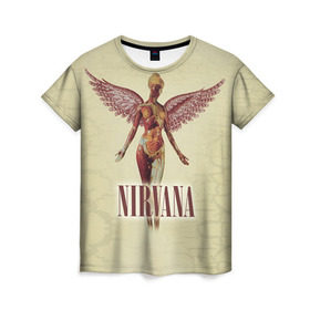Женская футболка 3D с принтом Nirvana , 100% полиэфир ( синтетическое хлопкоподобное полотно) | прямой крой, круглый вырез горловины, длина до линии бедер | cobain | curt | nirvana | rock | группа | кобейн | курт | нирвана | рок