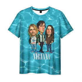 Мужская футболка 3D с принтом Шаржи группа Nirvana , 100% полиэфир | прямой крой, круглый вырез горловины, длина до линии бедер | cobain | curt | nirvana | rock | группа | кобейн | курт | нирвана | рок