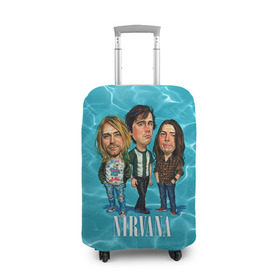 Чехол для чемодана 3D с принтом Шаржи группа Nirvana , 86% полиэфир, 14% спандекс | двустороннее нанесение принта, прорези для ручек и колес | cobain | curt | nirvana | rock | группа | кобейн | курт | нирвана | рок