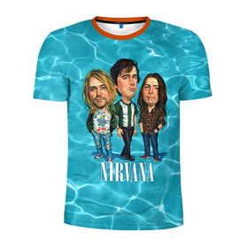 Мужская футболка 3D спортивная с принтом Шаржи группа Nirvana , 100% полиэстер с улучшенными характеристиками | приталенный силуэт, круглая горловина, широкие плечи, сужается к линии бедра | cobain | curt | nirvana | rock | группа | кобейн | курт | нирвана | рок
