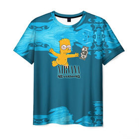 Мужская футболка 3D с принтом Nirvana & Simpson , 100% полиэфир | прямой крой, круглый вырез горловины, длина до линии бедер | cobain | curt | nirvana | rock | группа | кобейн | курт | нирвана | рок