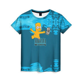 Женская футболка 3D с принтом Nirvana & Simpson , 100% полиэфир ( синтетическое хлопкоподобное полотно) | прямой крой, круглый вырез горловины, длина до линии бедер | cobain | curt | nirvana | rock | группа | кобейн | курт | нирвана | рок