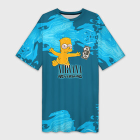 Платье-футболка 3D с принтом Nirvana  Simpson ,  |  | cobain | curt | nirvana | rock | группа | кобейн | курт | нирвана | рок
