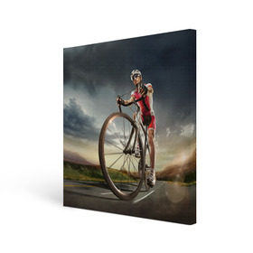 Холст квадратный с принтом Велогонщик , 100% ПВХ |  | extreme | вело | велосипед | шоссейный велосипед | экстрим