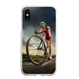 Чехол для iPhone XS Max матовый с принтом Велогонщик , Силикон | Область печати: задняя сторона чехла, без боковых панелей | Тематика изображения на принте: extreme | вело | велосипед | шоссейный велосипед | экстрим