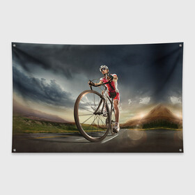 Флаг-баннер с принтом Велогонщик , 100% полиэстер | размер 67 х 109 см, плотность ткани — 95 г/м2; по краям флага есть четыре люверса для крепления | extreme | вело | велосипед | шоссейный велосипед | экстрим