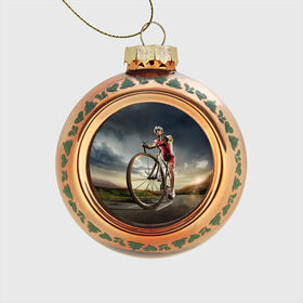 Стеклянный ёлочный шар с принтом Велогонщик , Стекло | Диаметр: 80 мм | Тематика изображения на принте: extreme | вело | велосипед | шоссейный велосипед | экстрим