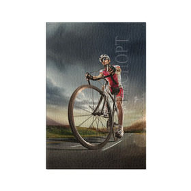 Обложка для паспорта матовая кожа с принтом Велогонщик , натуральная матовая кожа | размер 19,3 х 13,7 см; прозрачные пластиковые крепления | Тематика изображения на принте: extreme | вело | велосипед | шоссейный велосипед | экстрим