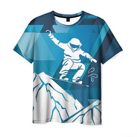 Мужская футболка 3D с принтом Горы и сноубордист , 100% полиэфир | прямой крой, круглый вырез горловины, длина до линии бедер | extreme | snowboard | сноуборд | сноубордист | экстрим