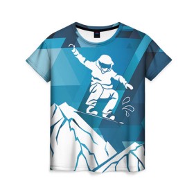 Женская футболка 3D с принтом Горы и сноубордист , 100% полиэфир ( синтетическое хлопкоподобное полотно) | прямой крой, круглый вырез горловины, длина до линии бедер | extreme | snowboard | сноуборд | сноубордист | экстрим