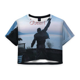 Женская футболка 3D укороченная с принтом Queen , 100% полиэстер | круглая горловина, длина футболки до линии талии, рукава с отворотами | freddie | heavy | mercury | metal | queen | rock | квин | куин | меркури | меркюри | метал | рок | фредди меркьюри | фреди | хэви
