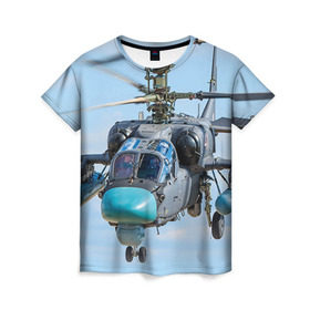 Женская футболка 3D с принтом КА 52 , 100% полиэфир ( синтетическое хлопкоподобное полотно) | прямой крой, круглый вырез горловины, длина до линии бедер | авиация | аллигатор | армия | боевой | ввс | вертолет | военная техника | ка 52 | ударный | черная акула