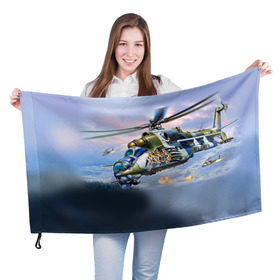 Флаг 3D с принтом МИ 24 , 100% полиэстер | плотность ткани — 95 г/м2, размер — 67 х 109 см. Принт наносится с одной стороны | авиация | армия | боевой | ввс | вертолет | военная техника | крокодил | ми 24 | ударный