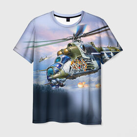 Мужская футболка 3D с принтом МИ 24 , 100% полиэфир | прямой крой, круглый вырез горловины, длина до линии бедер | авиация | армия | боевой | ввс | вертолет | военная техника | крокодил | ми 24 | ударный