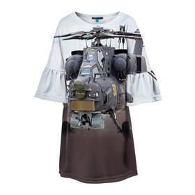 Детское платье 3D с принтом МИ 28 , 100% полиэстер | прямой силуэт, чуть расширенный к низу. Круглая горловина, на рукавах — воланы | авиация | армия | боевой | ввс | вертолет | военная техника | ми 28 | ночной охотник | ударный
