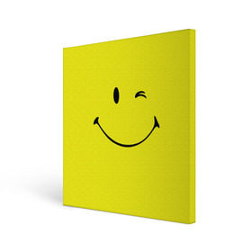 Холст квадратный с принтом Смайл , 100% ПВХ |  | emoji | smile | жёлтый | смайл | смайлик | улыбка | эмодзи | эмоции