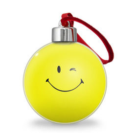 Ёлочный шар с принтом Смайл , Пластик | Диаметр: 77 мм | Тематика изображения на принте: emoji | smile | жёлтый | смайл | смайлик | улыбка | эмодзи | эмоции