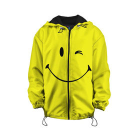 Детская куртка 3D с принтом Смайл , 100% полиэстер | застежка — молния, подол и капюшон оформлены резинкой с фиксаторами, по бокам — два кармана без застежек, один потайной карман на груди, плотность верхнего слоя — 90 г/м2; плотность флисового подклада — 260 г/м2 | emoji | smile | жёлтый | смайл | смайлик | улыбка | эмодзи | эмоции