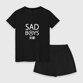 Женская пижама с шортиками хлопок с принтом SAD BOYS , 100% хлопок | футболка прямого кроя, шорты свободные с широкой мягкой резинкой | boys | sad | sad boys lean | yung | yung lean. sadboys