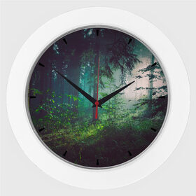 Настенные часы с принтом Таинственный лес ,  |  | деревья | зелень | на макете изображен таинственный зеленый леслес