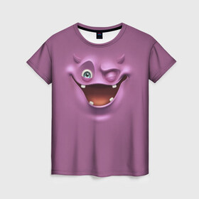 Женская футболка 3D с принтом Пластилиновый смайл , 100% полиэфир ( синтетическое хлопкоподобное полотно) | прямой крой, круглый вырез горловины, длина до линии бедер | глаза | мульт | рожица | рот | смайл | улыбка
