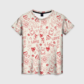 Женская футболка 3D с принтом Любовь , 100% полиэфир ( синтетическое хлопкоподобное полотно) | прямой крой, круглый вырез горловины, длина до линии бедер | love | игрушки | любовь | мишка | ромашки | сердце | цветы | шарики