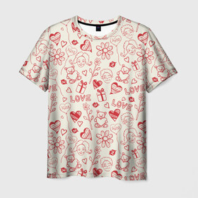 Мужская футболка 3D с принтом Любовь , 100% полиэфир | прямой крой, круглый вырез горловины, длина до линии бедер | love | игрушки | любовь | мишка | ромашки | сердце | цветы | шарики