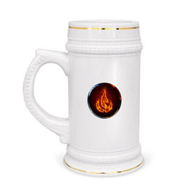 Кружка пивная с принтом Стихия огня ,  керамика (Материал выдерживает высокую температуру, стоит избегать резкого перепада температур) |  объем 630 мл | знаки | огонь | стихия | яркие