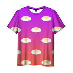 Мужская футболка 3D с принтом Яичница , 100% полиэфир | прямой крой, круглый вырез горловины, длина до линии бедер | еда | завтрак | яичница