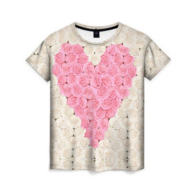 Женская футболка 3D с принтом Сердце из роз , 100% полиэфир ( синтетическое хлопкоподобное полотно) | прямой крой, круглый вырез горловины, длина до линии бедер | 14 февраля | love | love is | валентин | влюбленный | день святого валентина | любовь | милый | розы | святой | сердечко | сердце