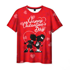 Мужская футболка 3D с принтом Valentine`s Day , 100% полиэфир | прямой крой, круглый вырез горловины, длина до линии бедер | valentines day | любовь | поцелуй | сердца