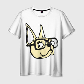 Мужская футболка 3D с принтом Пёс в очках , 100% полиэфир | прямой крой, круглый вырез горловины, длина до линии бедер | очки | пёс | собака | хипстер