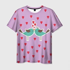 Мужская футболка 3D с принтом Птички , 100% полиэфир | прямой крой, круглый вырез горловины, длина до линии бедер | Тематика изображения на принте: 14 февраля | love | валентин | влюбленные | любовь | птички | сердечко | сердце
