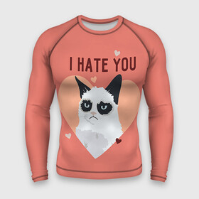 Мужской рашгард 3D с принтом I hate you ,  |  | Тематика изображения на принте: 14 февраля | cat | i hate you | день святого валентина | кот | ненавижу 14 февраля | сердечки
