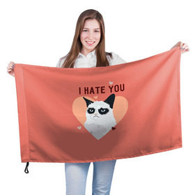 Флаг 3D с принтом I hate you , 100% полиэстер | плотность ткани — 95 г/м2, размер — 67 х 109 см. Принт наносится с одной стороны | 14 февраля | cat | i hate you | день святого валентина | кот | ненавижу 14 февраля | сердечки
