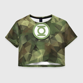 Женская футболка 3D укороченная с принтом Зеленый фонарь , 100% полиэстер | круглая горловина, длина футболки до линии талии, рукава с отворотами | 